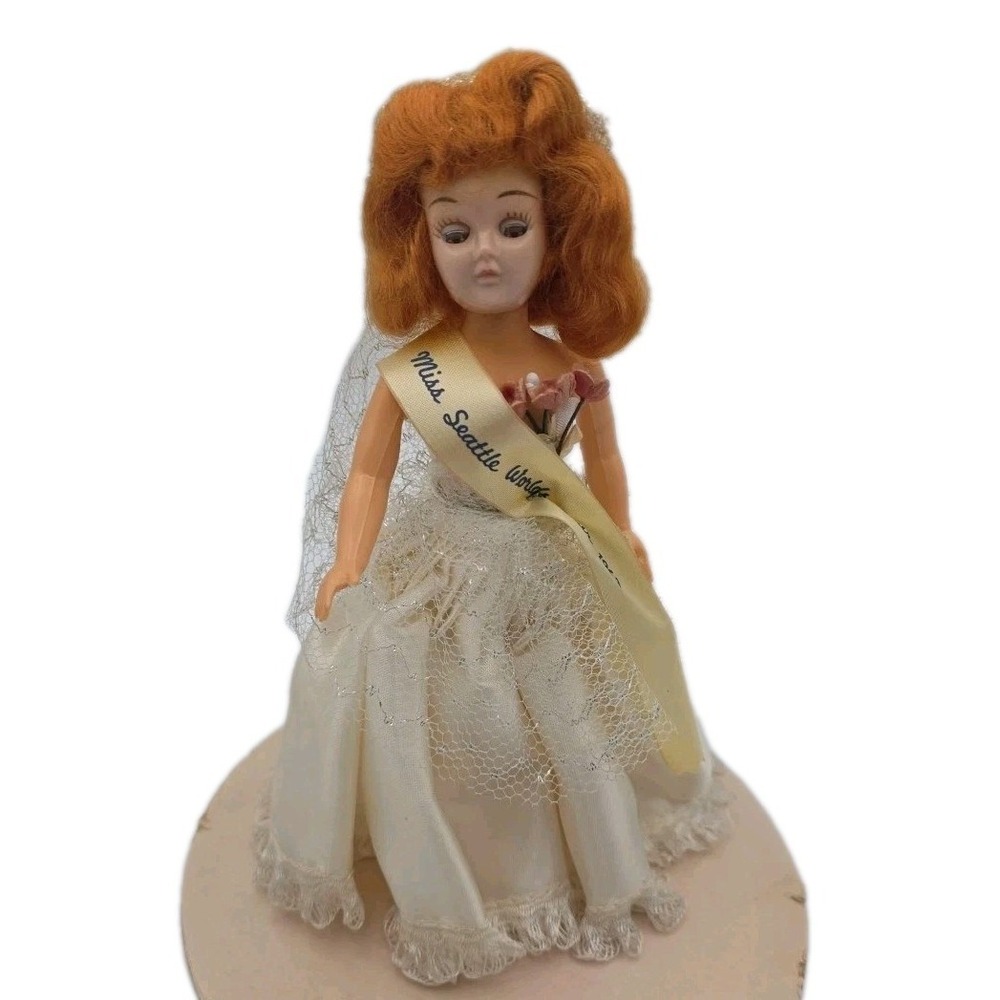 Miss Seattle Worlds Fair 1962 Vintage Doll With Dome Case Red Hair Collectible